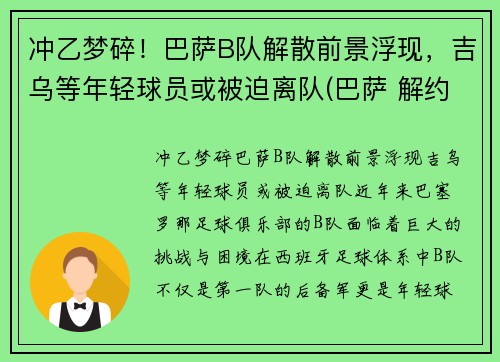 冲乙梦碎！巴萨B队解散前景浮现，吉乌等年轻球员或被迫离队(巴萨 解约)