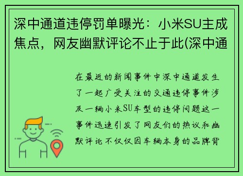 深中通道违停罚单曝光：小米SU主成焦点，网友幽默评论不止于此(深中通道限速多少)