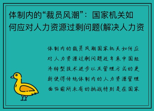 体制内的“裁员风潮”：国家机关如何应对人力资源过剩问题(解决人力资源过剩的常用方法)
