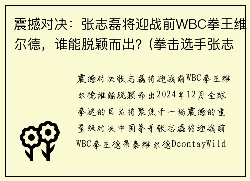 震撼对决：张志磊将迎战前WBC拳王维尔德，谁能脱颖而出？(拳击选手张志磊)